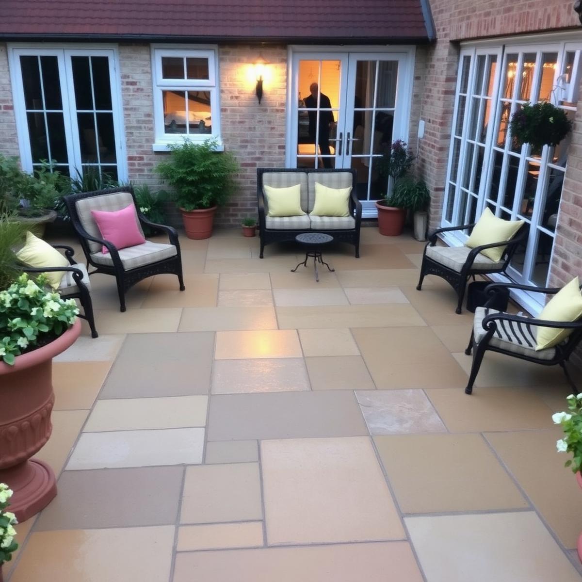 Clean sandstone patio after restoration