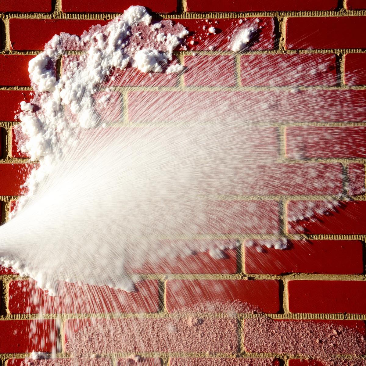 Red brick wall being cleaned with soap and water