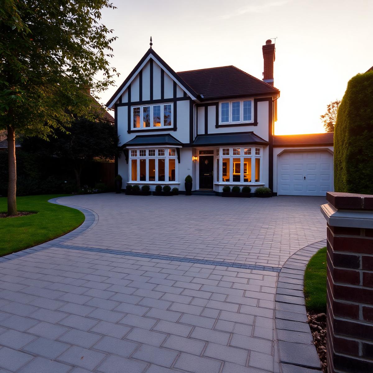 Freshly restored block paving driveway