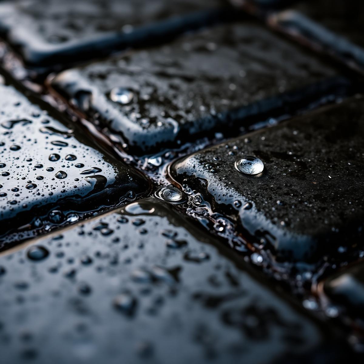 Macro shot of water droplets on freshly cleaned stone